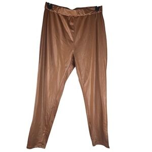 Faux Leather Leggings Brown Shiny Pants Brown 2XL‎ Casual Fashion Trousers